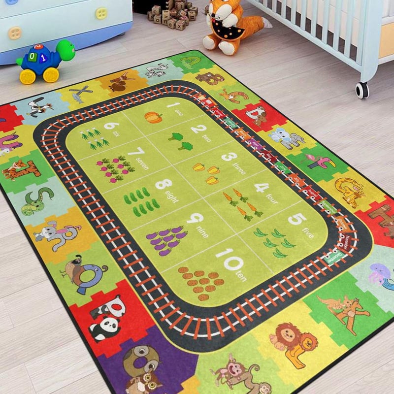 Engree ABC Alphabet Rug，Kids Playmat Rugs Classroom Educational Carpet- 5x7 Ft Cute Cartoon Animals Puzzle Area Rug with Rubber Backing,Nursery Mat wtih Numbers for Girls Boys Bedroom Playroom - Image 5